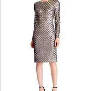 LAUREN Ralph Lauren Womens Size 2 Long Sleeve Geometric Metallic Sequin Dress
